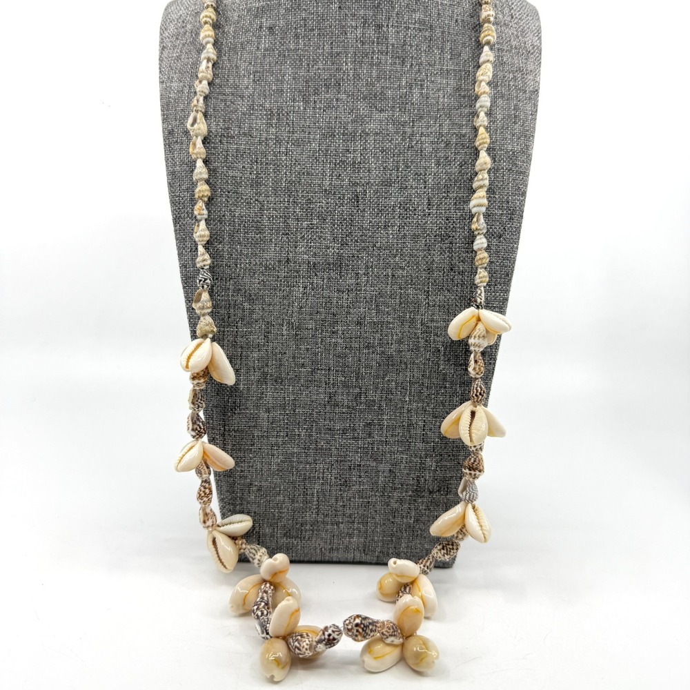 Boho Beach Shell Statement Necklace Natural Cowrie Beads Coastal Summer Jewelry